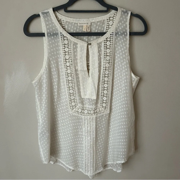 Anthropologie Meadow Rue Lace Embroidered Pattern Sleeveless White Tank Small - Picture 2 of 7